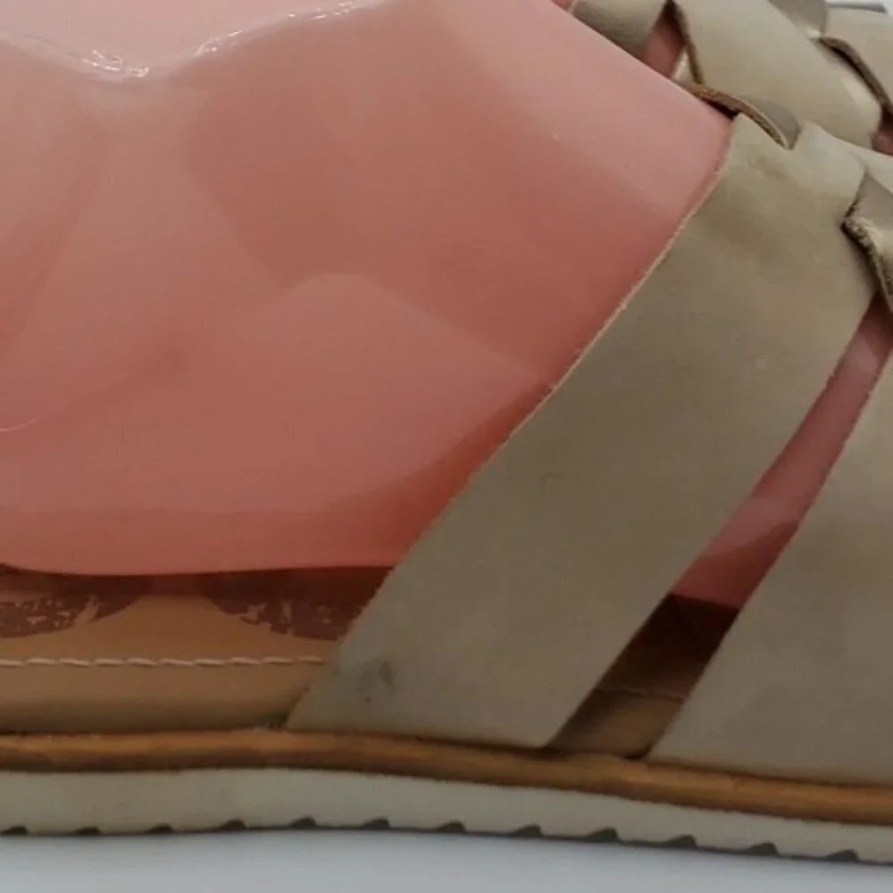 Sorel Ella Women Slide Natural Tan Gold Leather Sz 9 Strappy Criss Cross Straps